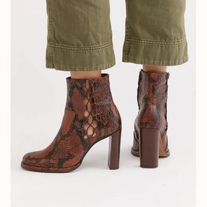 Free People Mariette Snake Print Heeled Booties